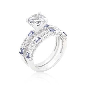 Clear and Tanzanite Cubic Zirconia Ring Set